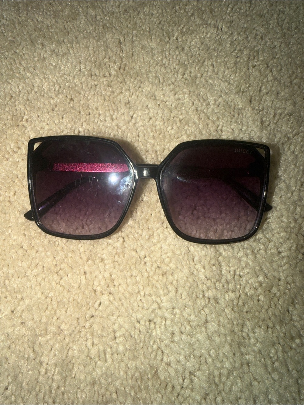 Gucci Women's Black Frame Sunglasses with Gradient Purple Lenses